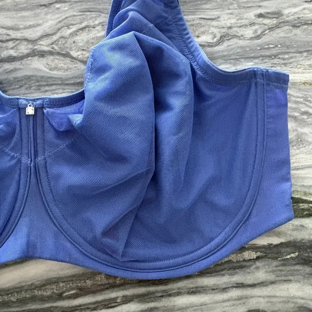 1st & Curve Blue Mesh Unlined Underwire Bra 40H Y42BM401 Rhinestone Detail